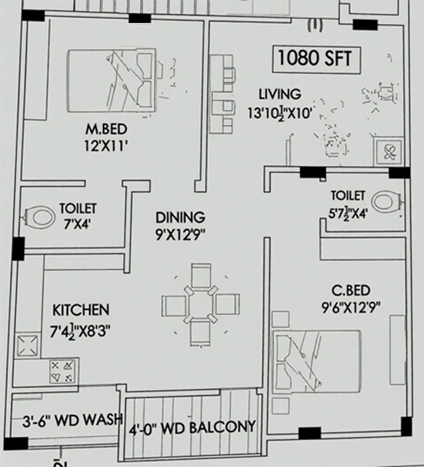 2 BHK Flat in Jai Charan Heights in Nizampet, Hyderabad - Image 912283