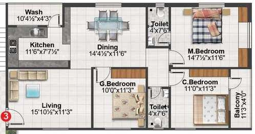 3 BHK Flat in KPC Lakshmi Praneetham in Nizampet, Hyderabad - Image 912285