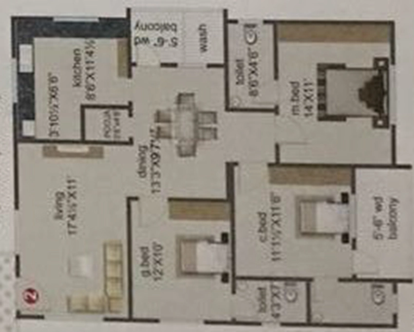 3 BHK Flat in KSR Sri Jaya Elegance in Nizampet, Hyderabad - Image 912288