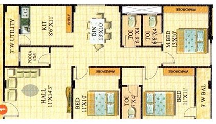 3 BHK Flat in Lahari Satyam Heights in Nizampet, Hyderabad - Image 912291