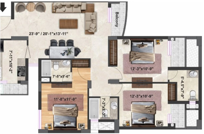 3 BHK Flat in SBP Orchard County in Mohali, Chandigarh - Image 912039