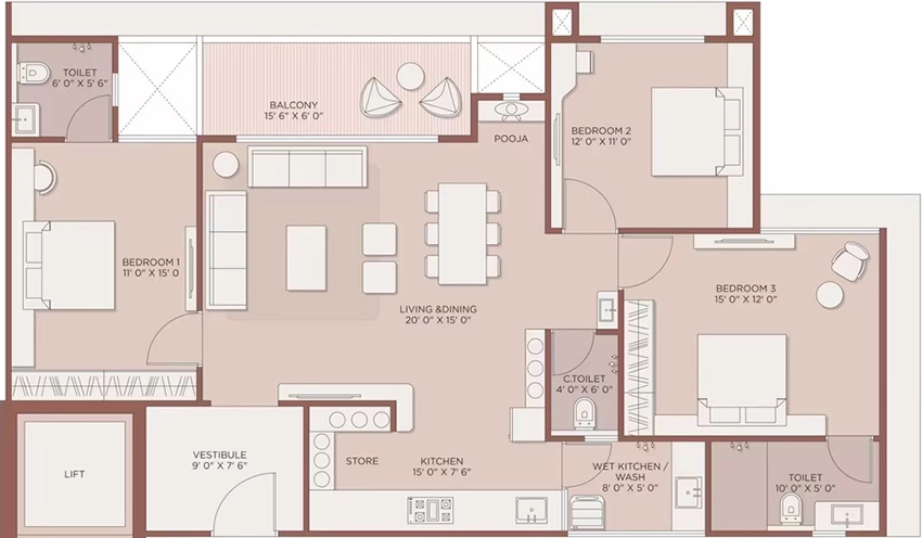 3 BHK Flat in Aaryan The Blue Corner in Gota, Ahmedabad - Image 912043