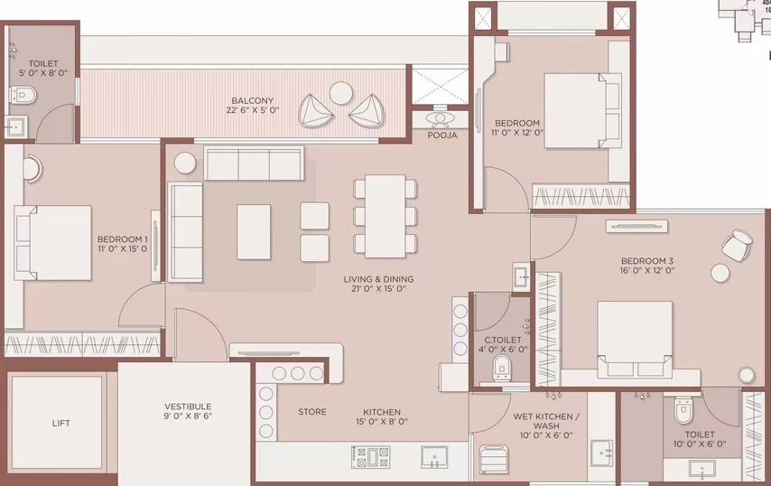 3 BHK Flat in Aaryan The Blue Corner in Gota, Ahmedabad - Image 912045