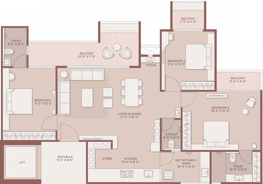 3 BHK Flat in Aaryan The Blue Corner in Gota, Ahmedabad - Image 912047