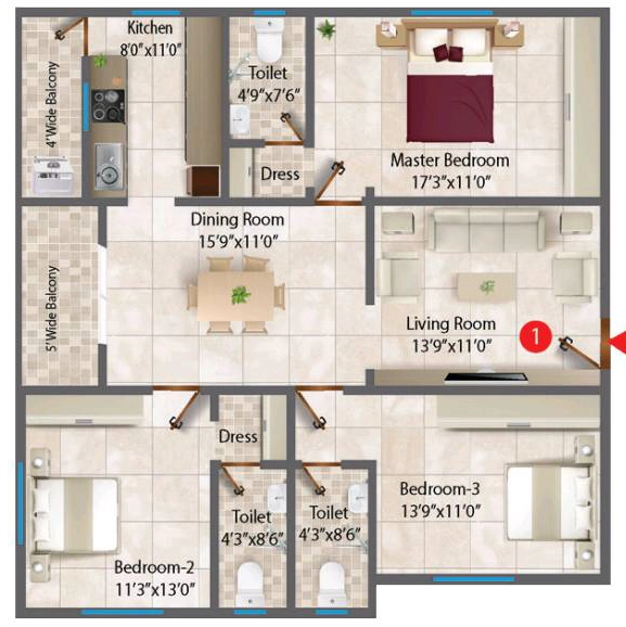 3 BHK Flat in Sri Sai Prasan in Kismatpur, Hyderabad - Image 912331