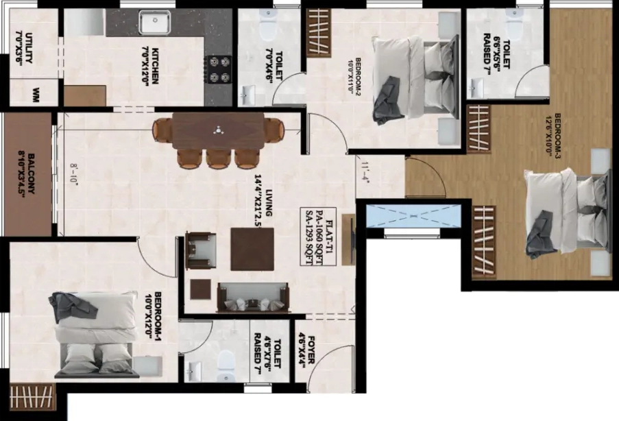 3 BHK Flat in JKB Narmada in Saligramam, Chennai - Image 912092