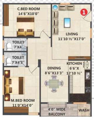 2 BHK Builder Floor in Sai Srinivasam in Manikonda, Hyderabad - Image 912309