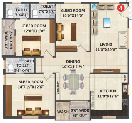 3 BHK Flat in Sai Srinivasam in Manikonda, Hyderabad - Image 912311