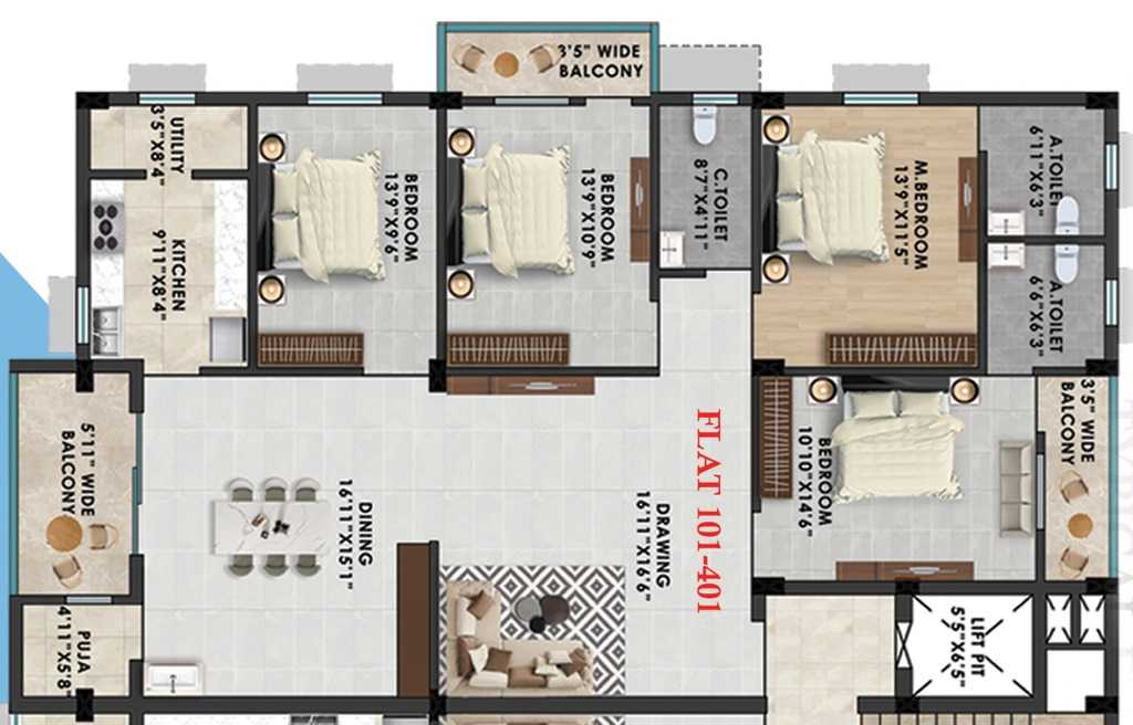 4 BHK Flat in Baikuntha Urban Nest in Patrapada, Bhubaneswar - Image 912227