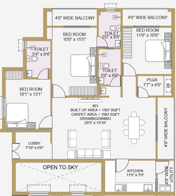 3 BHK Flat in Urban Signature in Uttara, Bhubaneswar - Image 912270