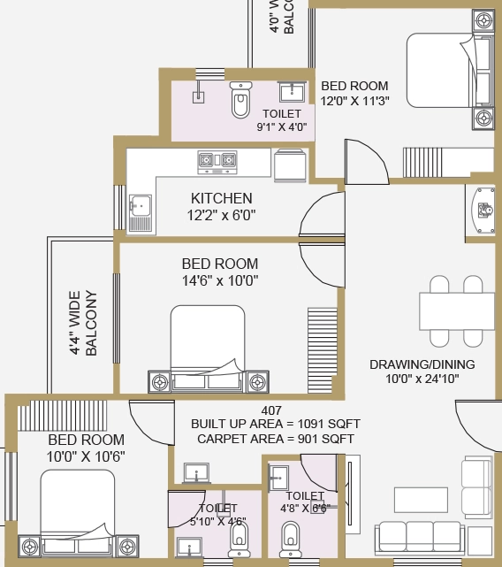 3 BHK Flat in Urban Signature in Uttara, Bhubaneswar - Image 912269