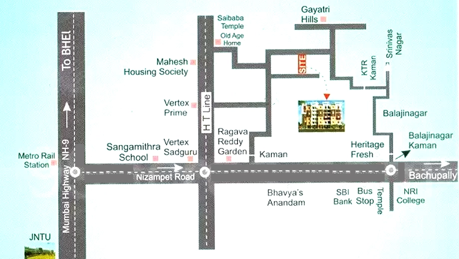 Location of Surya Saketh Castle in Nizampet, Hyderabad - Image 390056