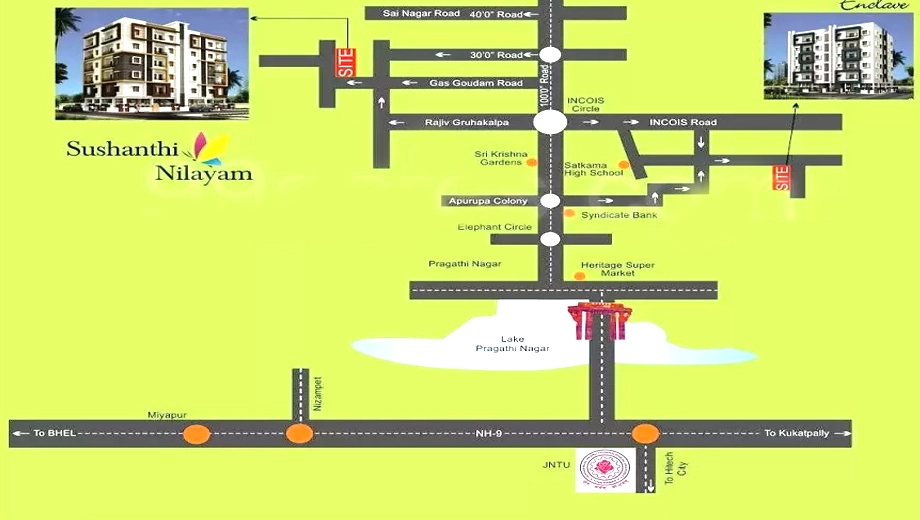 Location of Sudhakar Enclave in Pragathi Nagar, Hyderabad - Image 390050