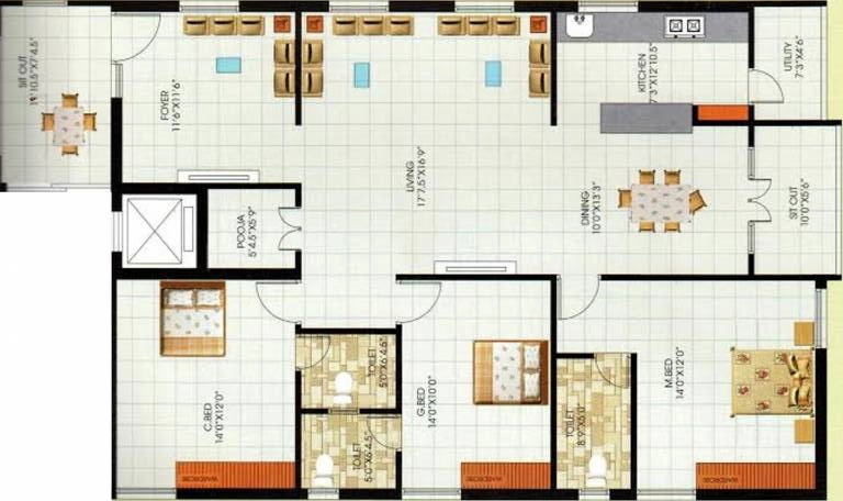 3 BHK Flat in Sudhakar Rich Nest in Pragathi Nagar, Hyderabad - Image 912415