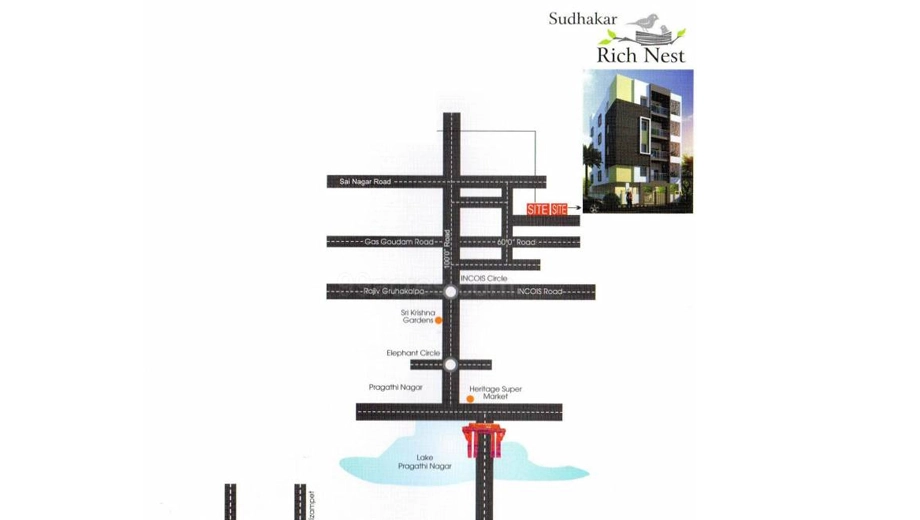 Location of Sudhakar Rich Nest in Pragathi Nagar, Hyderabad - Image 390177