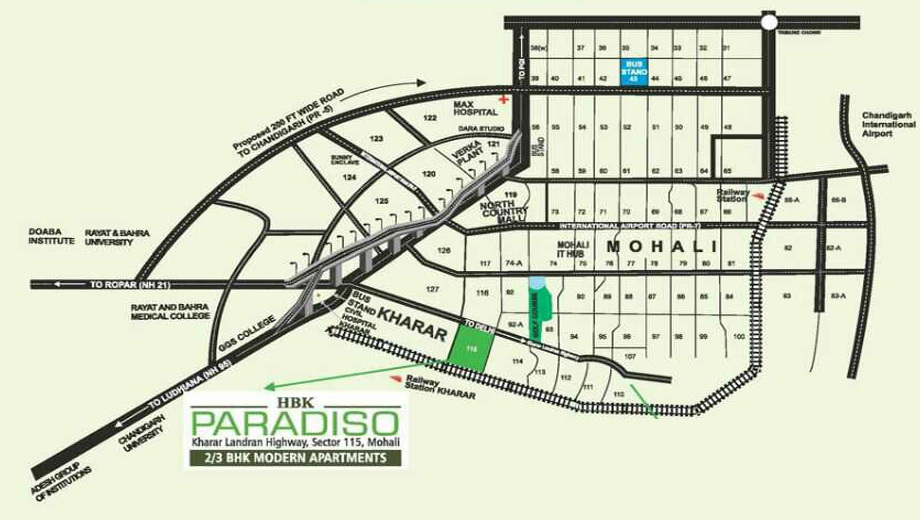 Location of HBK Paradiso in Mohali, Chandigarh - Image 389922