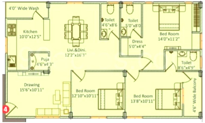 3 BHK Flat in Tejasree Pride in Pragathi Nagar, Hyderabad - Image 912422