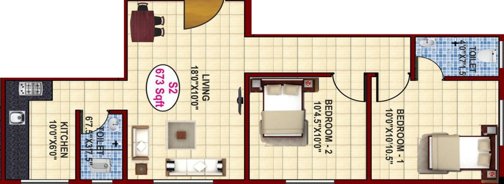 2 BHK Flat in JKB Elite in Porur, Chennai - Image 912352