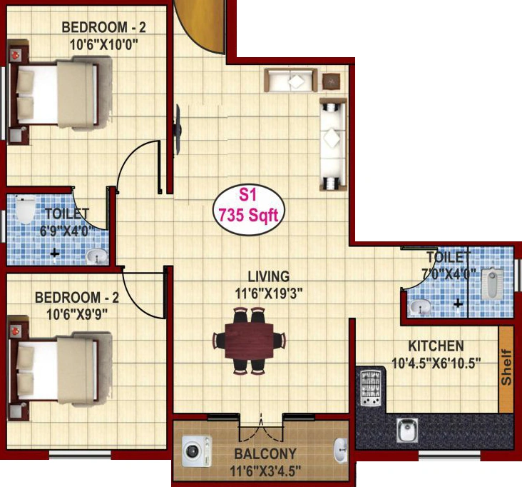 2 BHK Flat in JKB Elite in Porur, Chennai - Image 912353