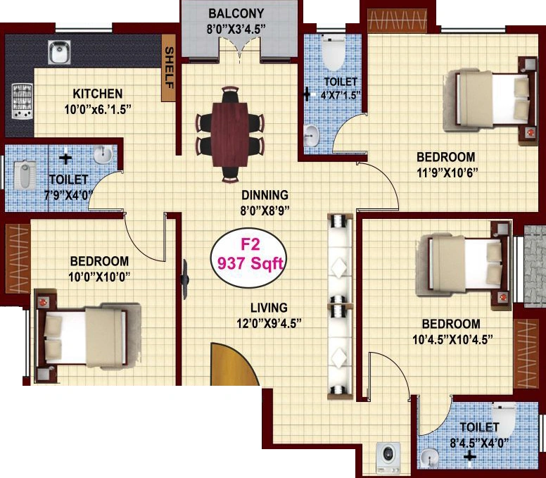 3 BHK Flat in JKB Elite in Porur, Chennai - Image 912354