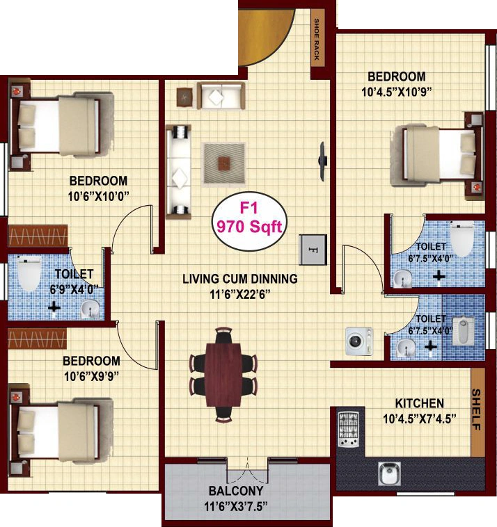 3 BHK Flat in JKB Elite in Porur, Chennai - Image 912355