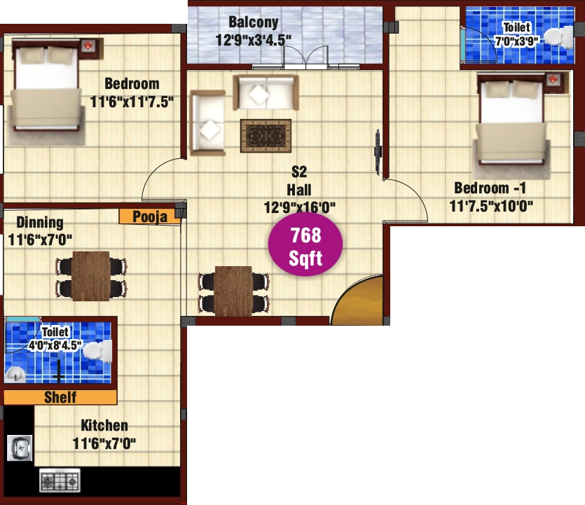 2 BHK Flat in JKB Royal Orchid in Valasaravakkam, Chennai - Image 912369