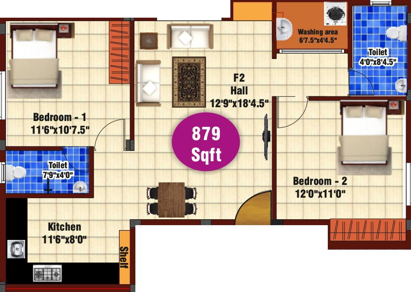 2 BHK Flat in JKB Royal Orchid in Valasaravakkam, Chennai - Image 912370