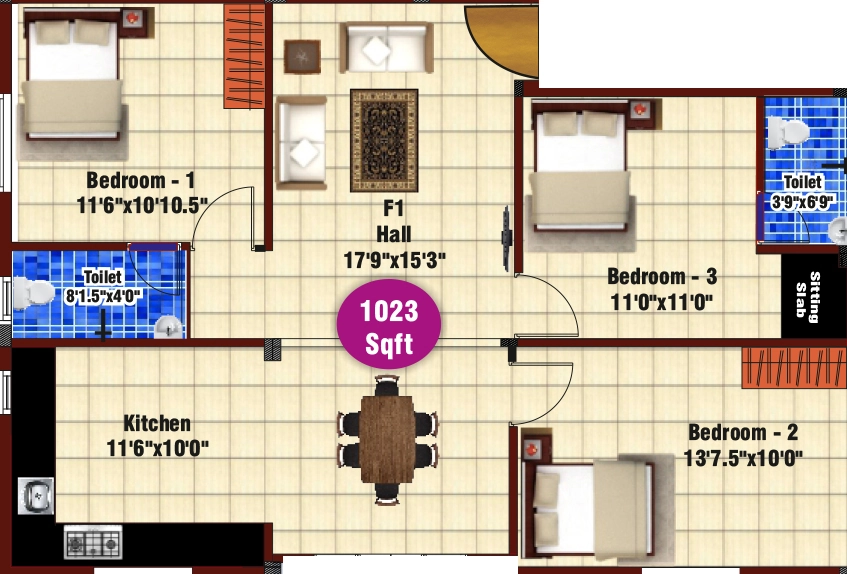 3 BHK Flat in JKB Royal Orchid in Valasaravakkam, Chennai - Image 912371