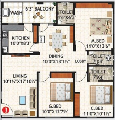 3 BHK Flat in BLR Sri Laxmi Grand in Pragathi Nagar, Hyderabad - Image 912620