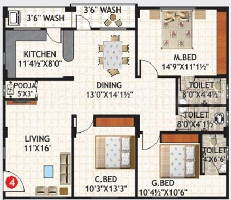 3 BHK Flat in BLR Sri Laxmi Grand in Pragathi Nagar, Hyderabad - Image 912621