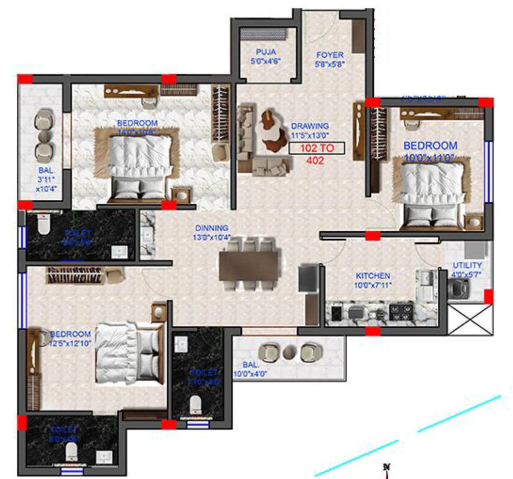 3 BHK Flat in Yateeks Rudrakshya Residency in Kalinga Nagar, Bhubaneswar - Image 912530