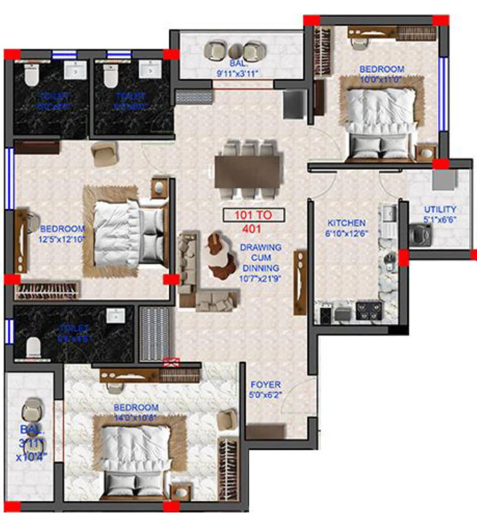 3 BHK Flat in Yateeks Rudrakshya Residency in Kalinga Nagar, Bhubaneswar - Image 912534