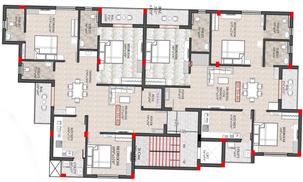 Floor Plan of Yateeks Rudrakshya Residency in Kalinga Nagar, Bhubaneswar - Image 390521