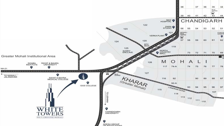 Location of White Towers in Mohali, Chandigarh - Image 390595