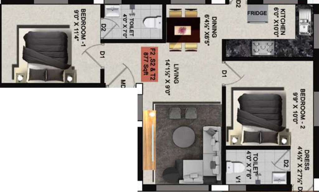 2 BHK Flat in SS Fazza in West Mambalam, Chennai - Image 912578