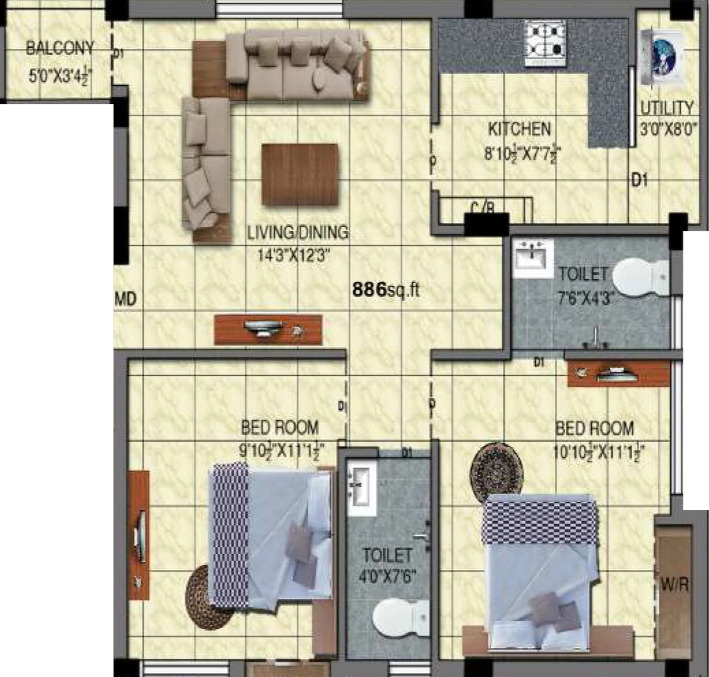 2 BHK Flat in SS Corner in Choolaimedu, Chennai - Image 912580