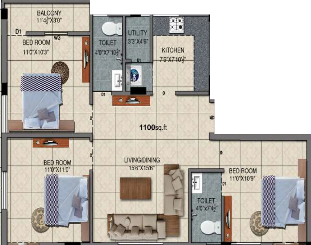 3 BHK Flat in SS Corner in Choolaimedu, Chennai - Image 912581