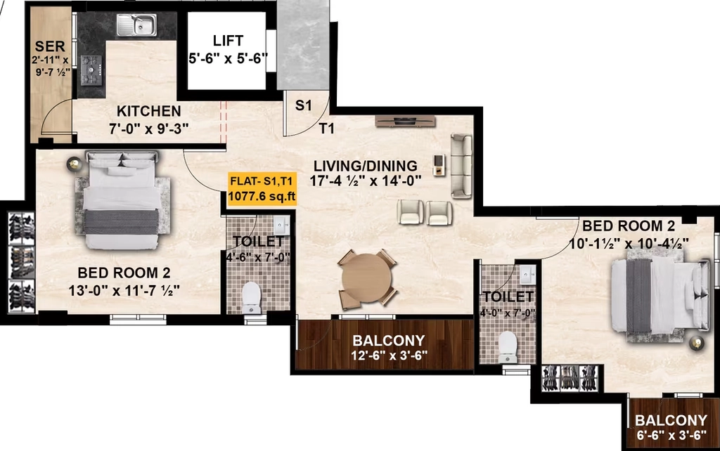 2 BHK Flat in Fazza Crown in T Nagar, Chennai - Image 912584