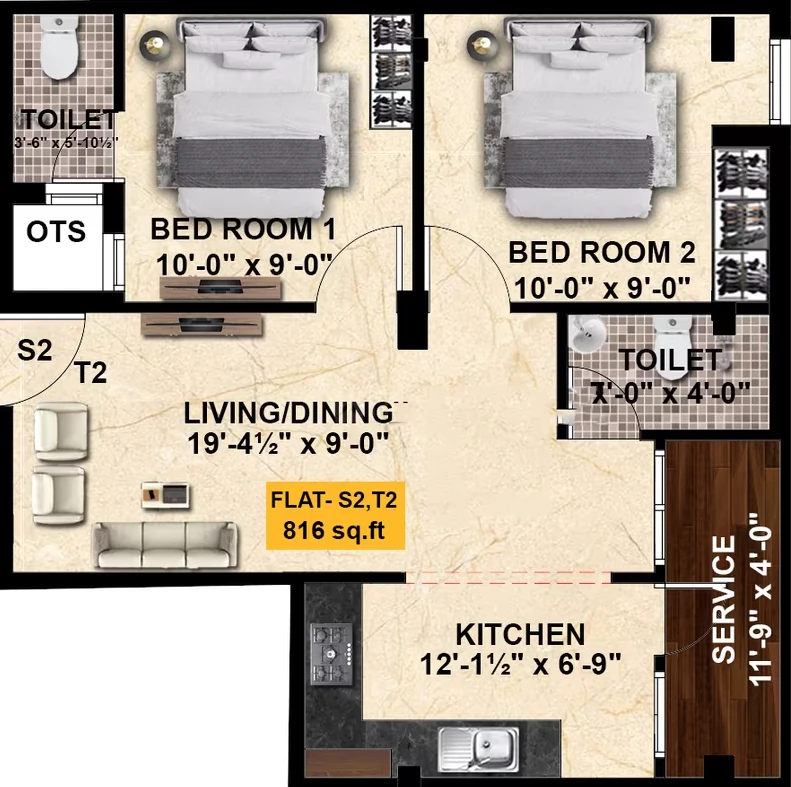 2 BHK Flat in Fazza Crown in T Nagar, Chennai - Image 912582
