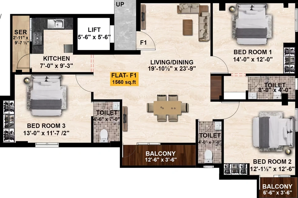 3 BHK Flat in Fazza Crown in T Nagar, Chennai - Image 912586