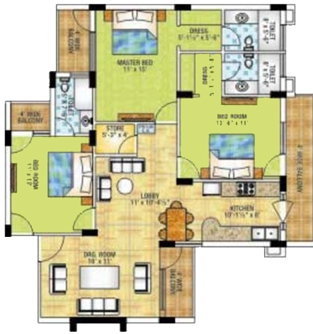 3 BHK Flat in Vrindavan Gardens in Mohali, Chandigarh - Image 912593