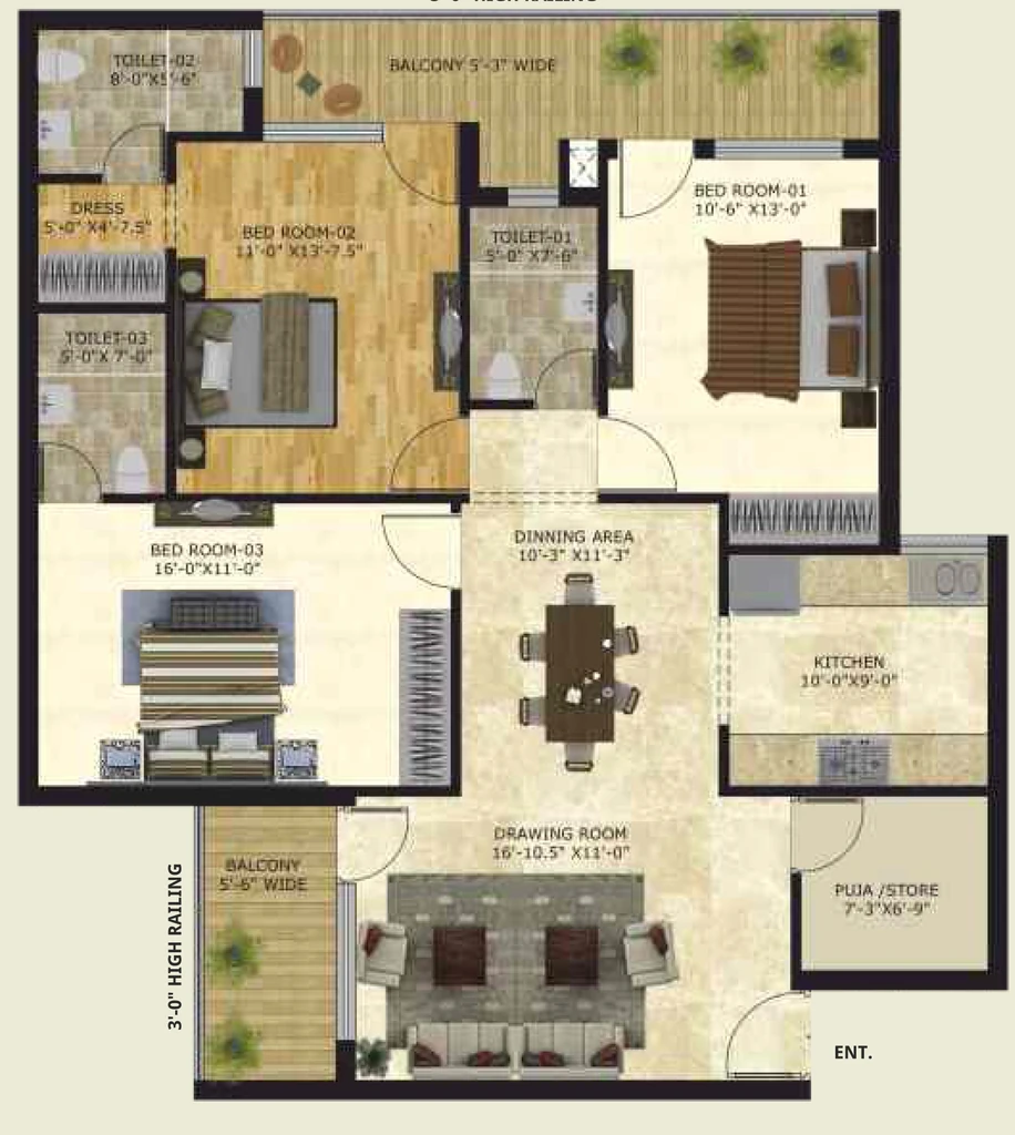 3 BHK Flat in GGP Noor Homes in Mohali, Chandigarh - Image 912596