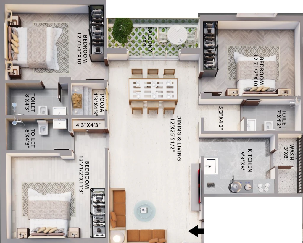3 BHK Flat in Opera Kaushik in Nanganallur, Chennai - Image 912607