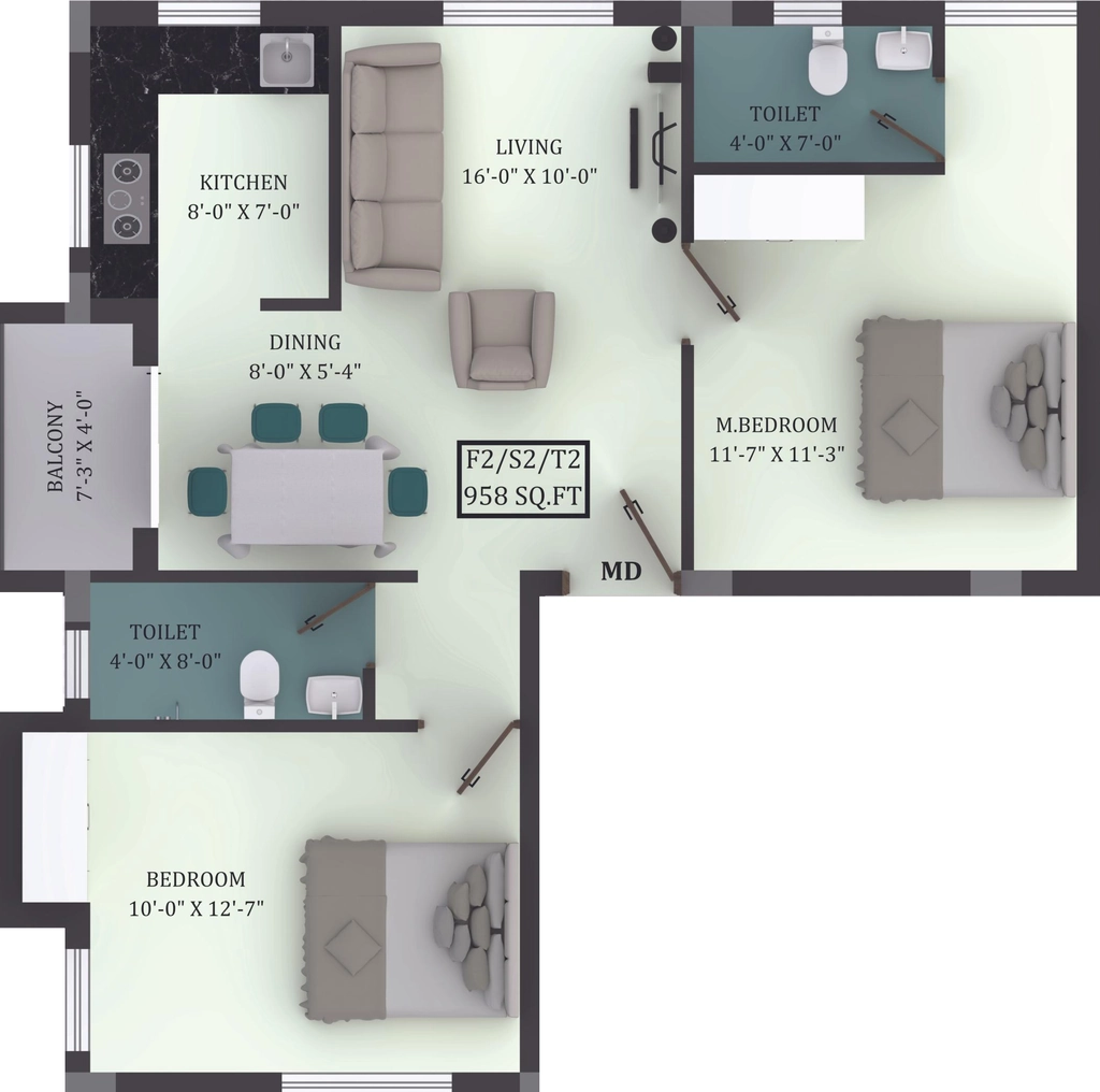 2 BHK Flat in Vikaan Sai Sastha in Madipakkam, Chennai - Image 912609