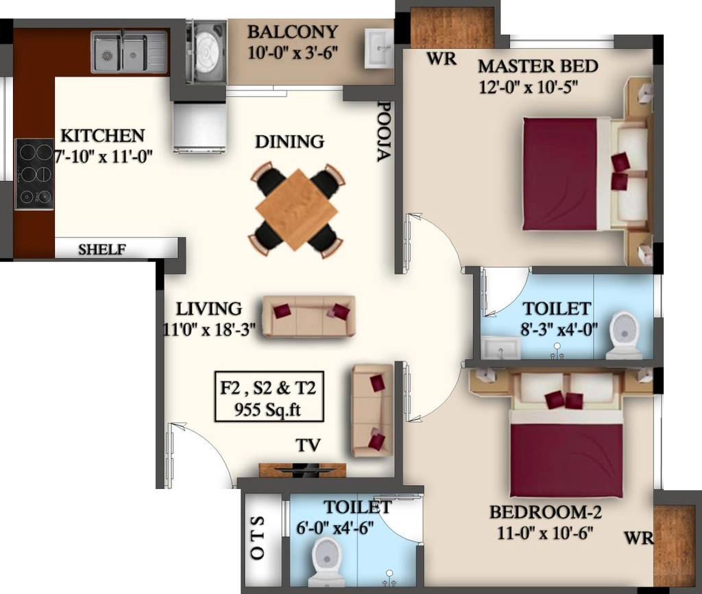 2 BHK Flat in Vikaan Sri Radhe Krishna in Nanganallur, Chennai - Image 912626