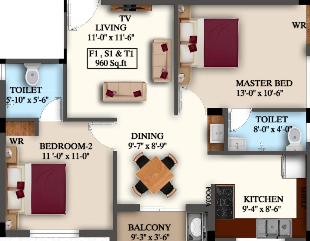 2 BHK Flat in Vikaan Sri Radhe Krishna in Nanganallur, Chennai - Image 912627