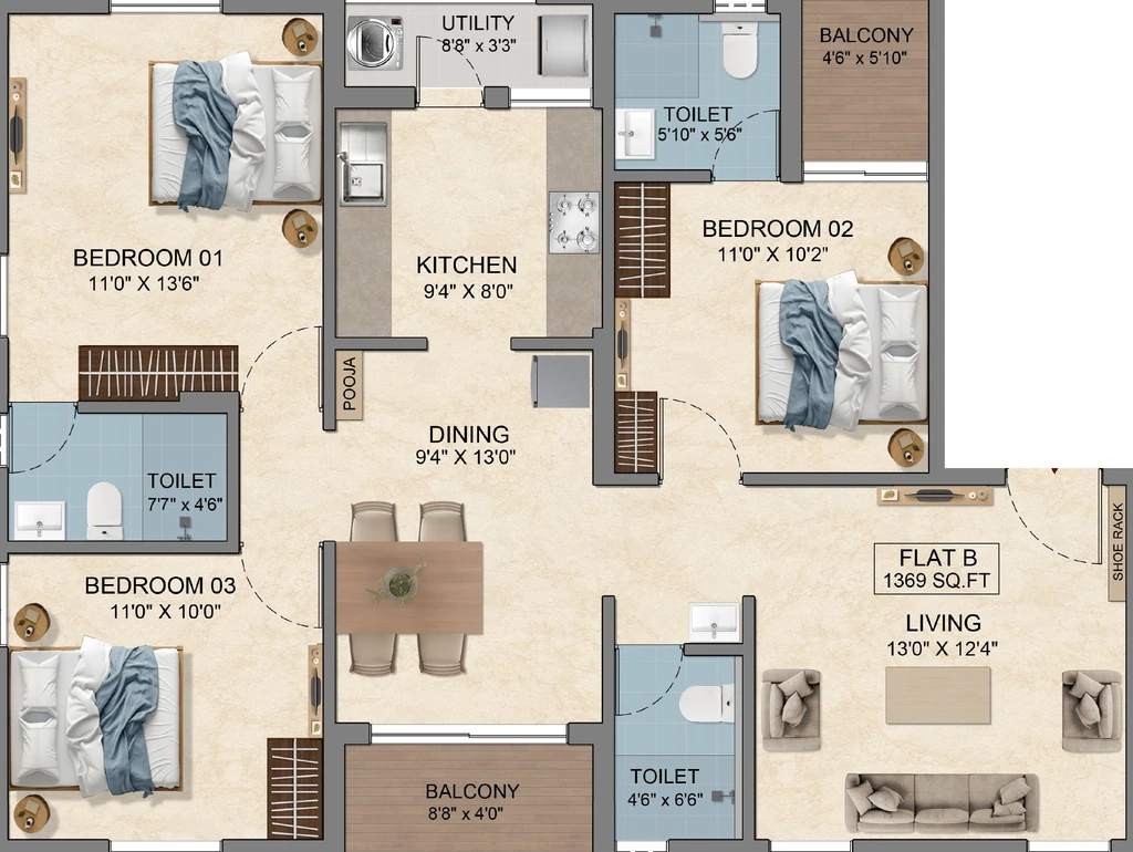 3 BHK Builder Floor in Navins Vijayasree in Anna Nagar, Chennai - Image 912629
