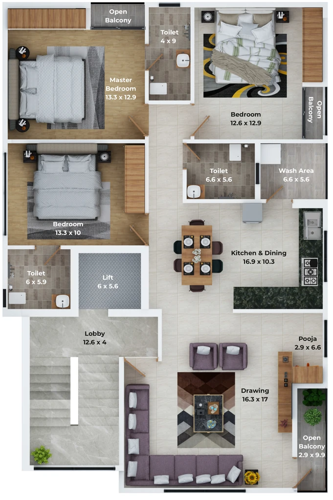 3 BHK Flat in Sahasara Om Shree Heights in Pratap Nagar, Nagpur - Image 912662