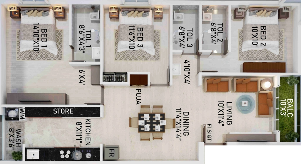 3 BHK Flat in Opera Siddhivinayak in T Nagar, Chennai - Image 912678