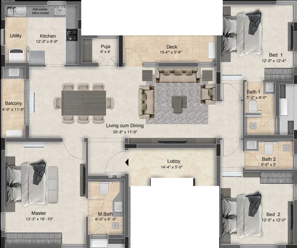 3 BHK Flat in Krishna Shangri La in T Nagar, Chennai - Image 912815